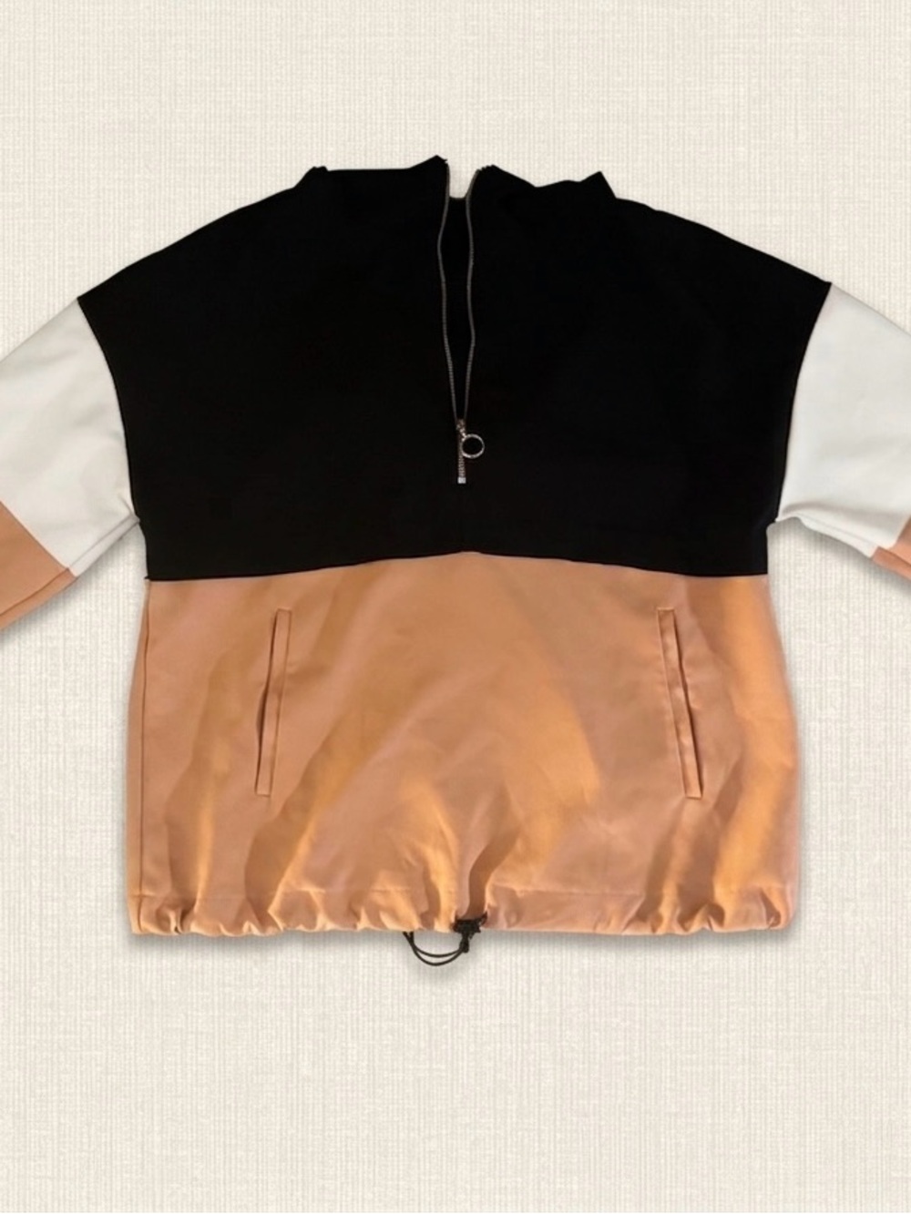 Zara Colorblock Half-Zip Pullover in Black, White & Pink